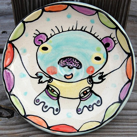 clay, ceramics, plate, wheel thrown, creatures, hand made, hand carved