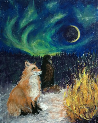Fox and Raven Appreciating the Dark and the Light