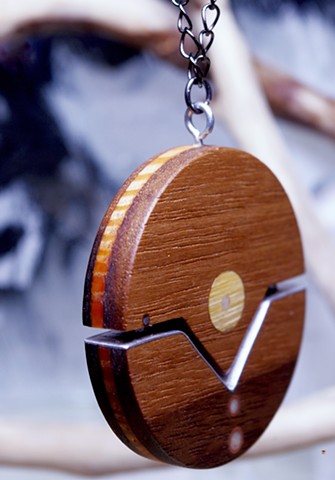 Round Wood Pendant made from reused materials