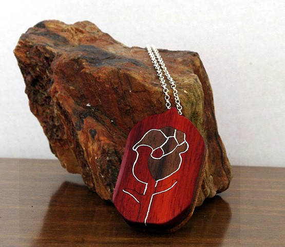*Handcrafted* Wooden necklace Rose inlay with Aluminum,Walnut and Bloodwood all from *Reused Materials*. 