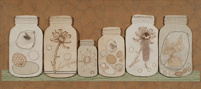 Mason jars, mixed media printmaking