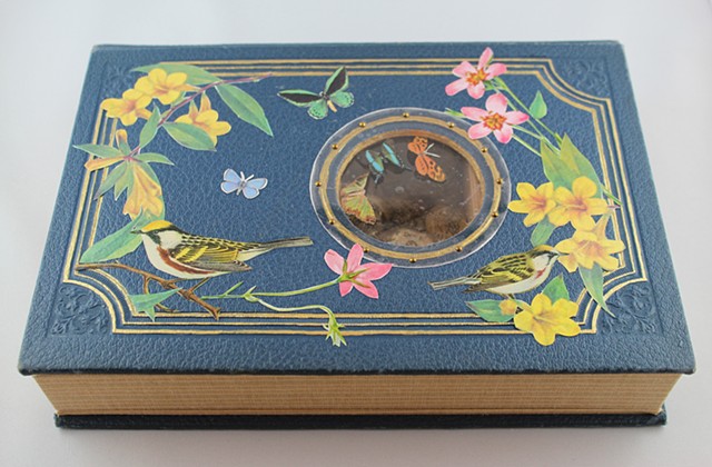 Artwork by Lesley Patterson-Marx, miniature books and more within a box made from an old book