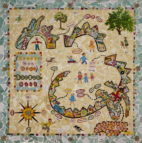 Mosaic-like collage of Dragon Park for the book "Nashville Counts"