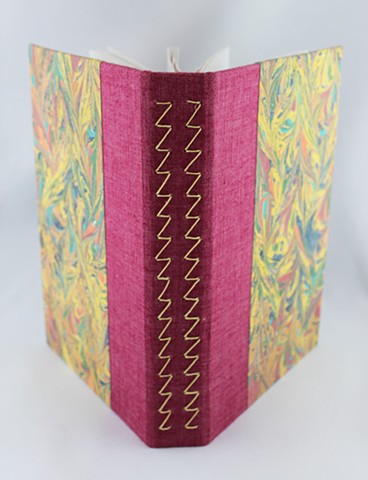 Sketchbook with marbled fabric and zig-zag binding by Lesley Patterson-Marx