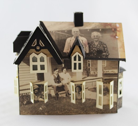 "Memory House," (detail 3) Book object with found photographs by Lesley Patterson-Marx