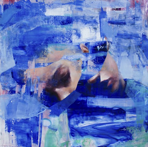 blue painting, abstract, figurative