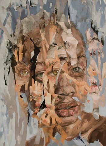 oil paint, portrait, faces, women, collage, color, race