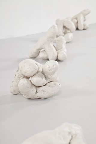 5 clay sculptures by artist Paul March entitled Haploid, Diploid, Polyploid, Mongoloid (Everybody Talkin' ' bout Pop Musik), 