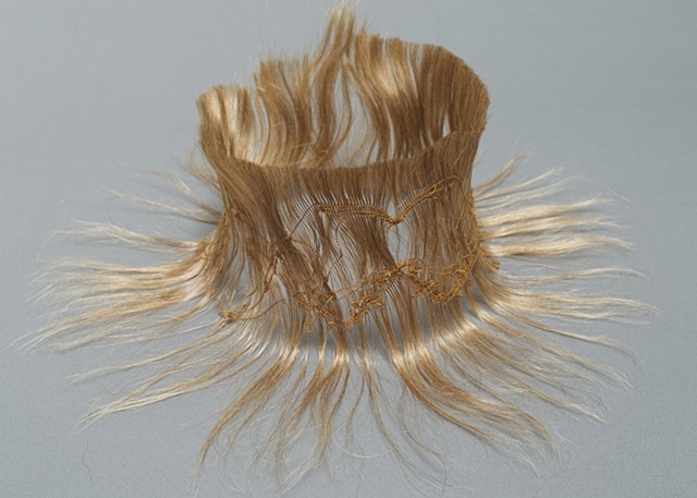 human hair, hair sculpture, crowns, stitched hair sculpture, hair crown