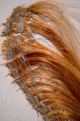 Detail of a spine drawn with human hair, ink, and staple