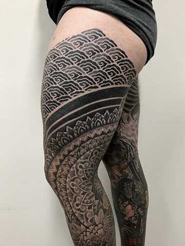 Ornamental mixed patterns tattoo by Alvaro Flores Tattooer from La Flor Sagrada Tattoo in Melbourne Australia