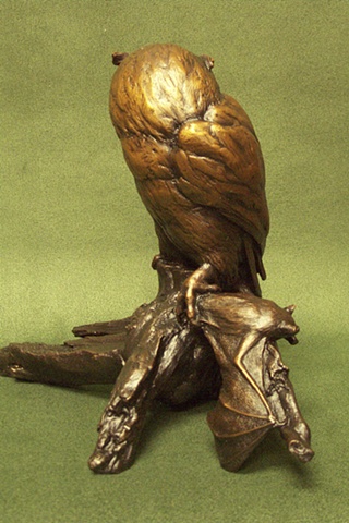 Michelle Post, art, bronze, sculpture, michelle post, owl, bat