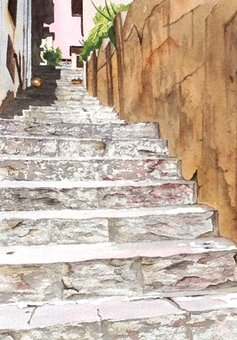 Taormina, Sicily steps in watercolor