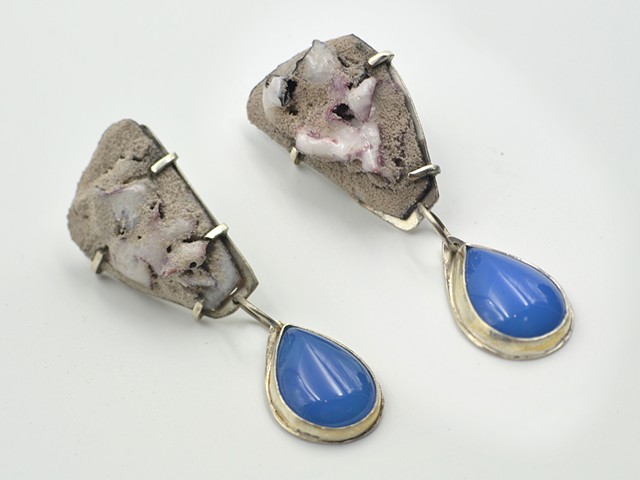 "Graphite" with Blue Chalcedony Earring