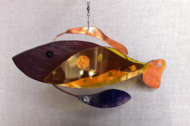 Hanging fish sculpture.