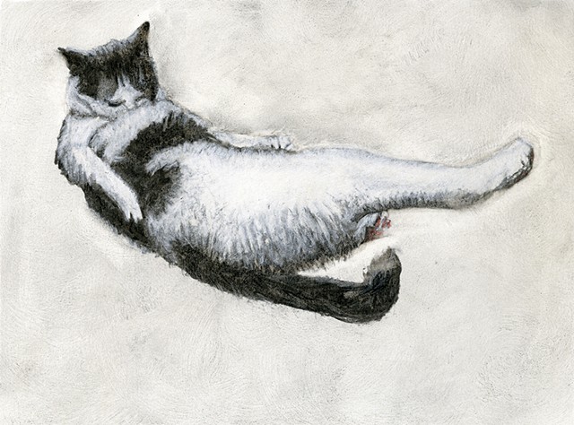 cat bath charcoal drawing reclining figure grooming kitty