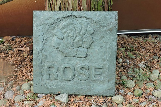 rose, stone carving, slate, Judith Kepner Rose