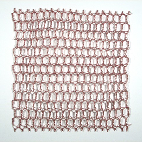Crocheted fiberglass and polyester resin grid wall sculpture by Yvette Kaiser Smith