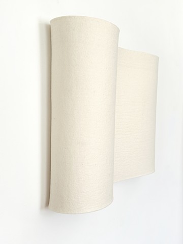 Off white wall hung sculpural felt with blue stripe