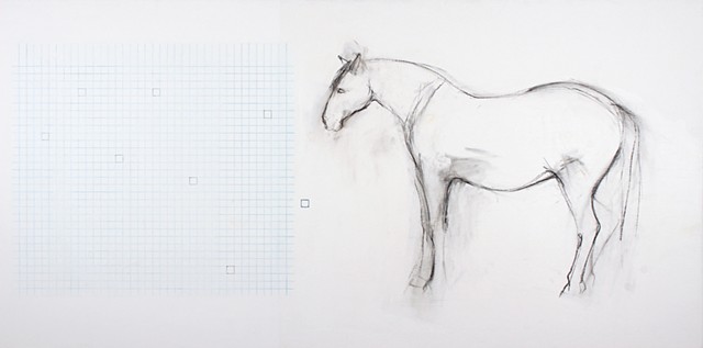 Drawing of horse and grid on panel by Yvette Kaiser Smith.