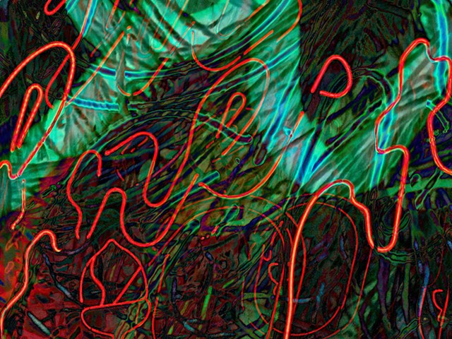 Sea Grass, Neon, Neon Light, Graffiti, Graffiti art, Hard Edge art, Abstract art, Calligraphy, Computer art, Digital art, Computer art based off of digital altered photographs. 