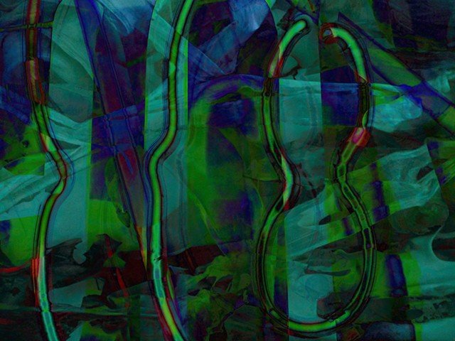 Violin, Sea Floor, Ocean Bottom, Neon, Neon Light, Graffiti, Graffiti art, Hard Edge art, Abstract art, Calligraphy, Computer art, Digital art, Computer art based off of digital altered photographs. 