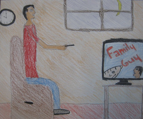 7th grade duel self-portrait, color pencil on paper