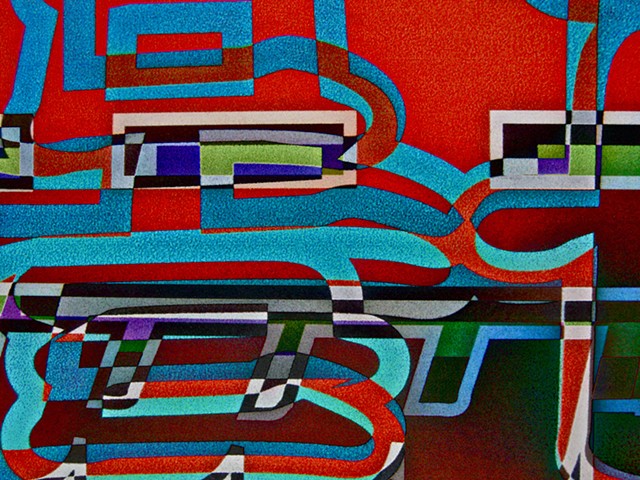 Chinese Calligraphy, Hard Edge art, Abstract art, Digital photography, Computer art based off of digital altered photographs.    
