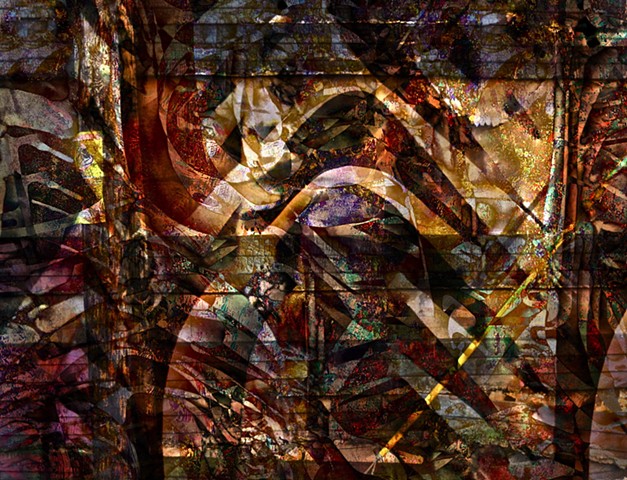 Computer art based off of a digital altered photograph of light reflection on a garage, and other digital altered photographs.
