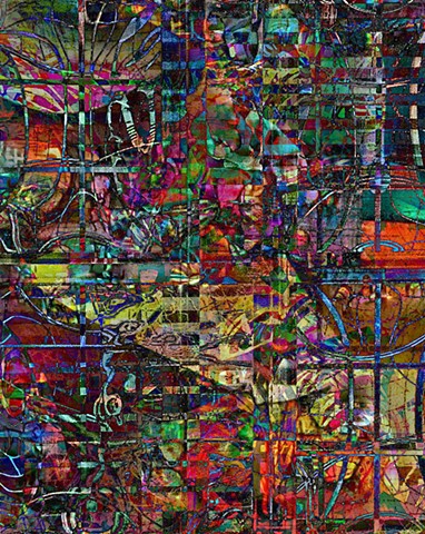 Computer art based off of digital altered photographs of Chicago window reflections, and other digital altered photographs.