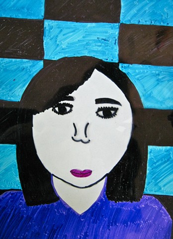 8th grade self-portrait Sharpie Markers on transparency 