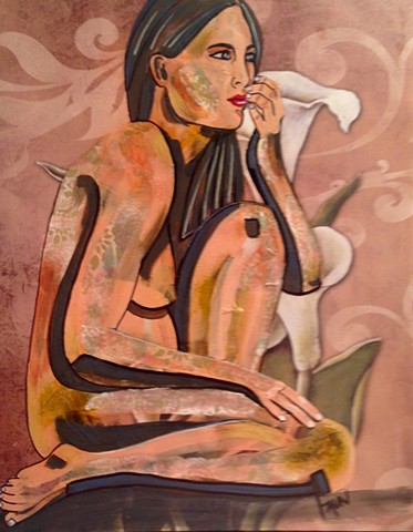 Nude woman with lily motif.