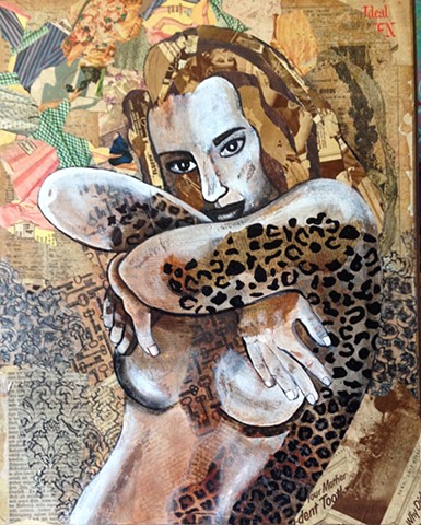 Portrait of a sexually suggestive woman with animal print.
