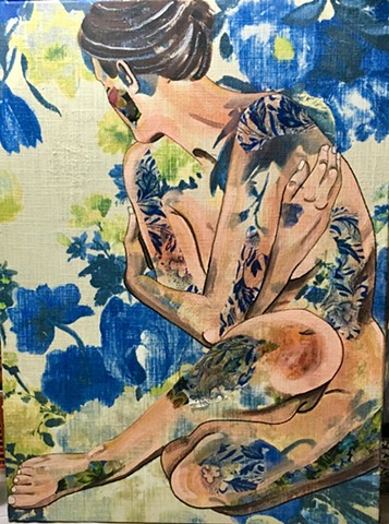 Blue Floral with Nude