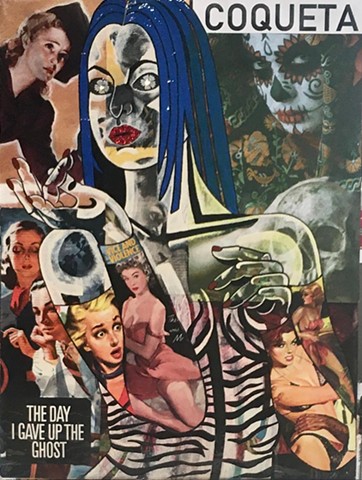 Collage and mixed media with images from Pulp Art magazines.