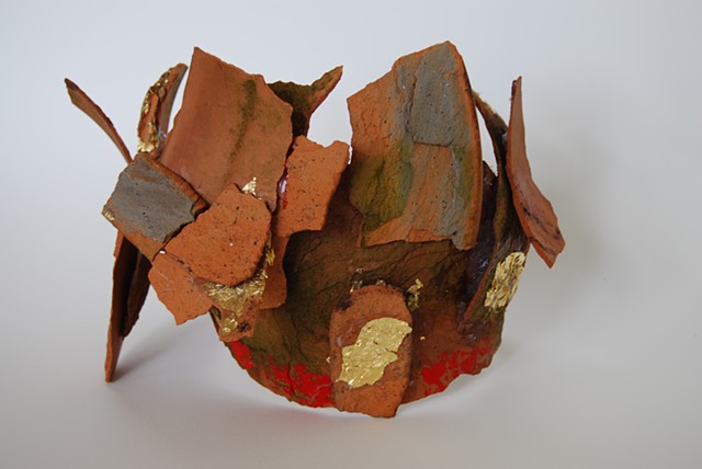 Imperial crown of a forgotten king. Pottery shards, acrylic paint and gold leaf.
