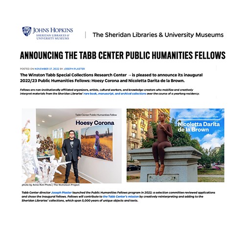 Hoesy Corona named a Winston Tabb Special Collections Research Center Public Humanities Fellow 2022-2023