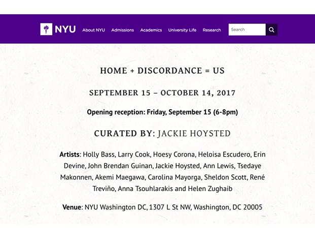 Hoesy Corona included in exhibition at NYU DC this Fall! 