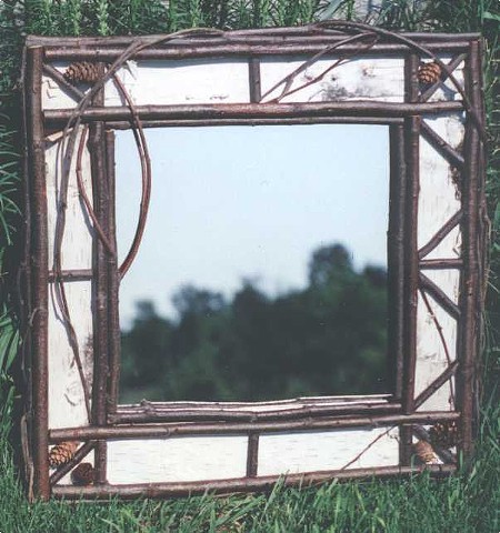 Birch Bark & Natural Twig 18" Mirror. $95