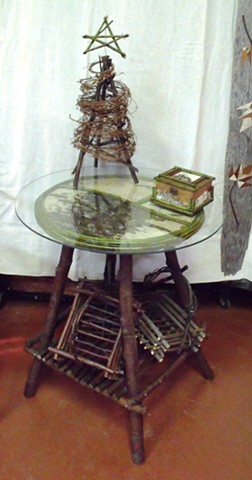 Alder Table 24"h, Twig Tree, Memory Box & Twig Baskets