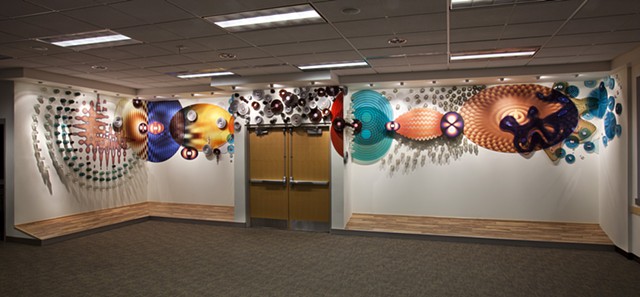 panoramic view of installation, North Service Center, Seattle City Light. Kate Sweeney 2012