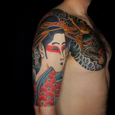 Geisha Tattoo  by Fran Massino at stay humble tattoo company in baltimore maryland the best tattoo shop and artist in baltimore maryland specializing in Japanese tattoo