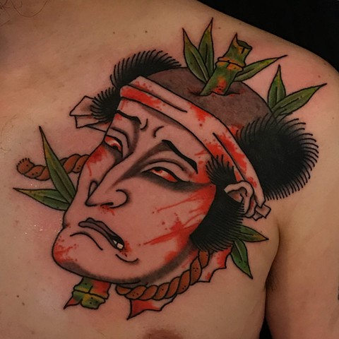 Japanese Namakubi  by Fran Massino at stay humble tattoo company in baltimore maryland the best tattoo shop and artist in baltimore maryland specializing in Japanese tattoo