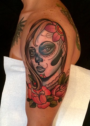 day of the dead tattoo by dave wah at stay humble tattoo company in baltimore maryland the best tattoo shop in baltimore maryland