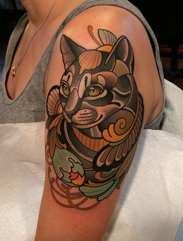 Cat tattoo by dave wah