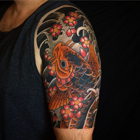 Koi Half Sleeve by  by Fran Massino at stay humble tattoo company in baltimore maryland the best tattoo shop and artist in baltimore maryland specializing in Japanese tattoo