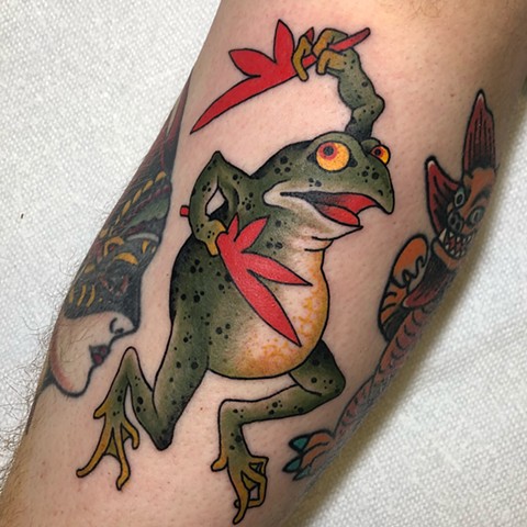 Japanese Frog  by Fran Massino at stay humble tattoo company in baltimore maryland the best tattoo shop and artist in baltimore maryland specializing in Japanese tattoo