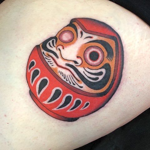 Japanese daruma tattoo  by Fran Massino at stay humble tattoo company in baltimore maryland the best tattoo shop and artist in baltimore maryland specializing in Japanese tattoo