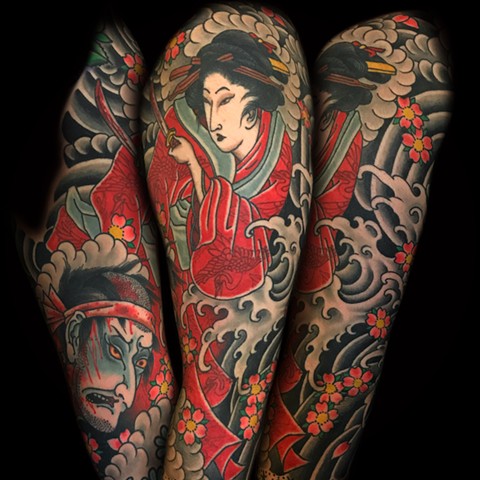 Japanese Half Sleeve Geisha Tattoo  by Fran Massino at stay humble tattoo company in baltimore maryland the best tattoo shop and artist in baltimore maryland specializing in Japanese tattoo
