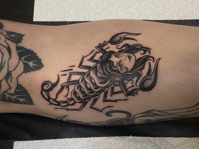Scorpion lady tattoo by Alecia Thomasson
